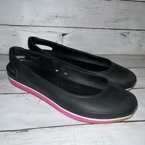Crocs Retro Slingback Flats Size 9 Black Pink